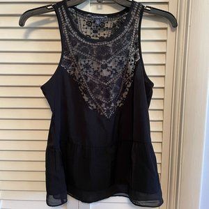 American Eagle Black Nude Sheer Lace Top & Flounce Bottom Tank Top Blouse xs